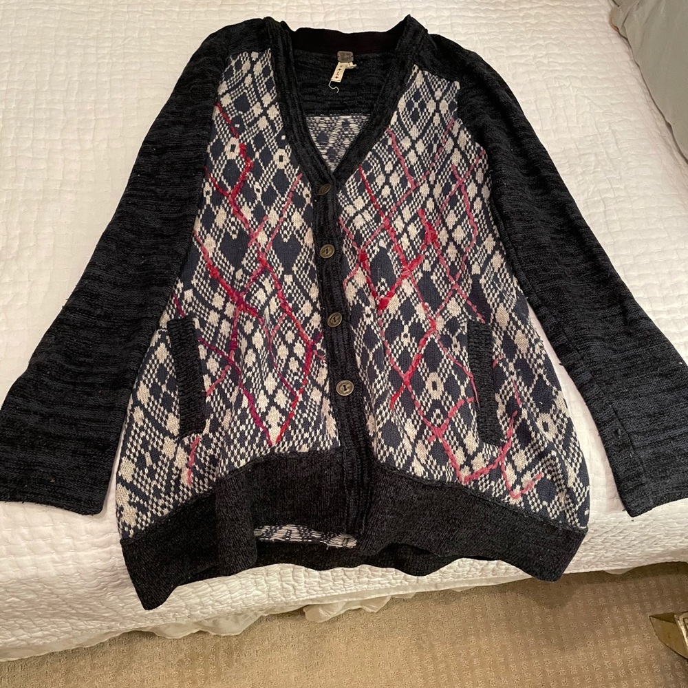 THICK FREE PEOPLE CARDIGAN- LONG SZ LARGE! NWOT!